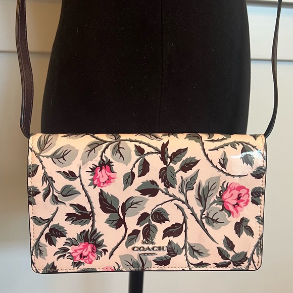 Hayden Foldover Crossbody Clutch With Sleeping Rose Print - Picture 1 of 6